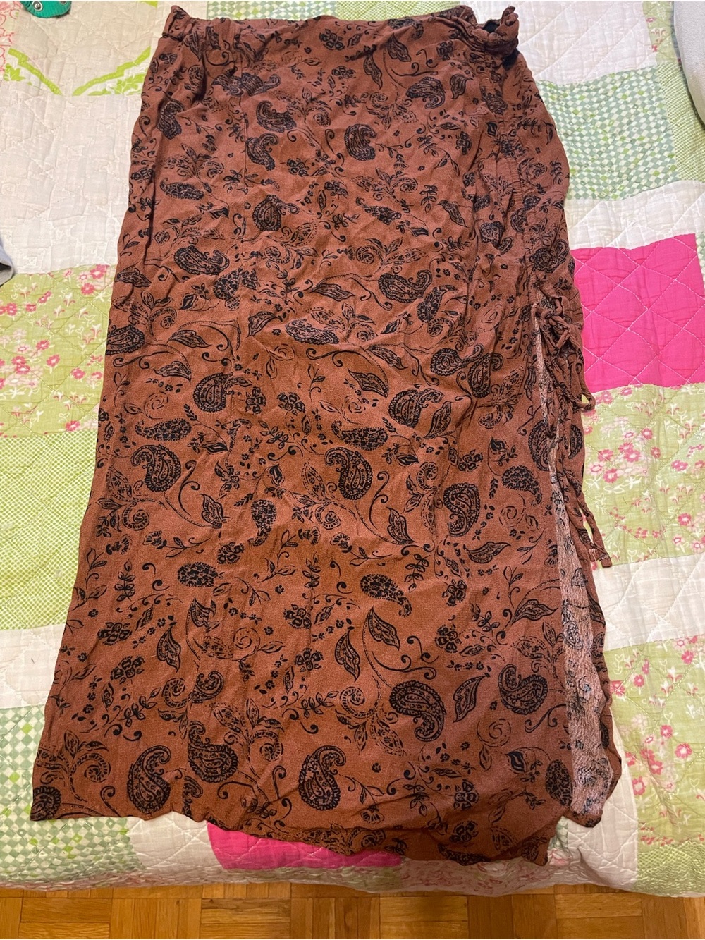 Women’s Brown Paisley Maxi Skirt with Side Tie